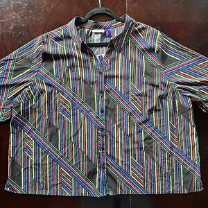 CATHERINES 3X WP 26/28WP NWT Polyester Geometric Striped Blouse